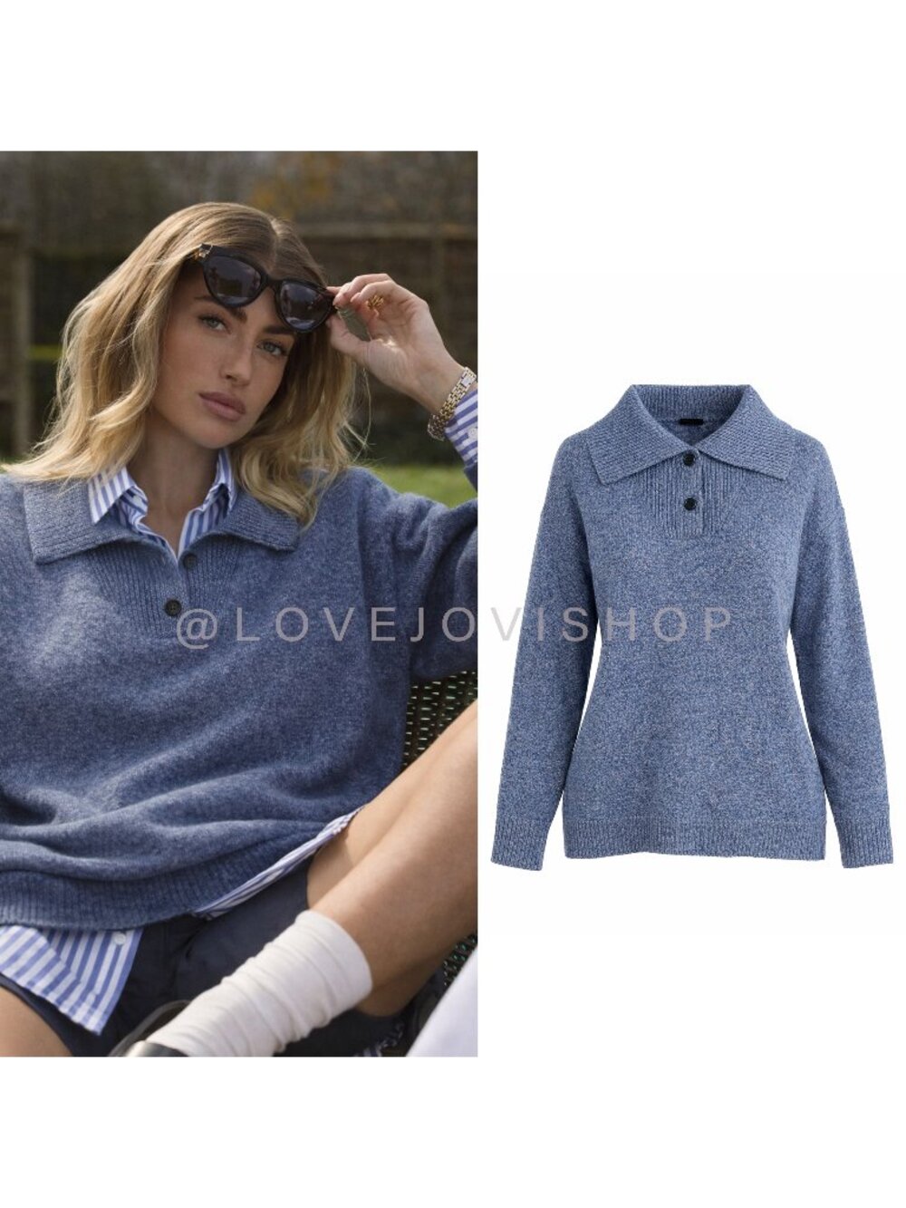 Sweater | Talbots Polo Collar Knit Pullover Button Neck Light Blue | Heritage M